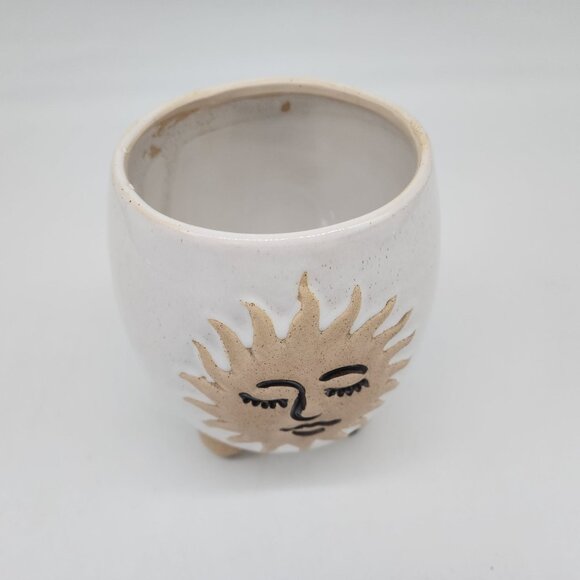 Ceramic Sun Face Planter Pot With Legs 6.25" High 4" Diameter - Picture 3 of 10